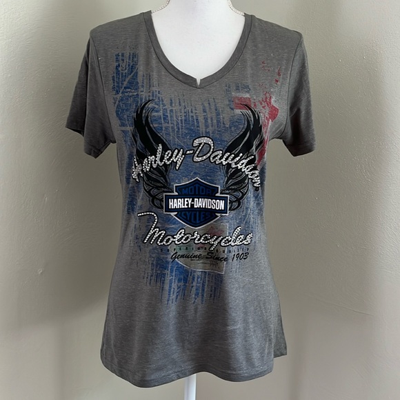 HARLEY-DAVIDSON Patriotic Rhinestone Bling Tee - Picture 10 of 10